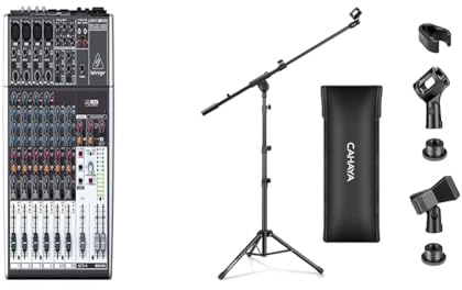 Behringer Mezclador Behringer XENYX 1204USB Premium de 12 entradas y 2/2 buses & CAHAYA Soporte de Micrófono con Brazo con Dos Pinzas para Microfonos Pie de Micrófono Plegable