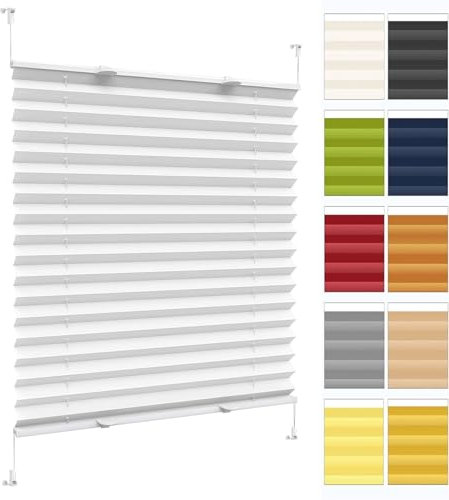 Plisseerollo Fensterrollo Faltrollo Jalousie 24 x 200 cm, Nach Maß Qualität Ohne Bohren, Blickdicht Sonnenschutz Jalousie, Klemmfix Plissee Ohne Bohren, für Fenster & Tür, Weiß