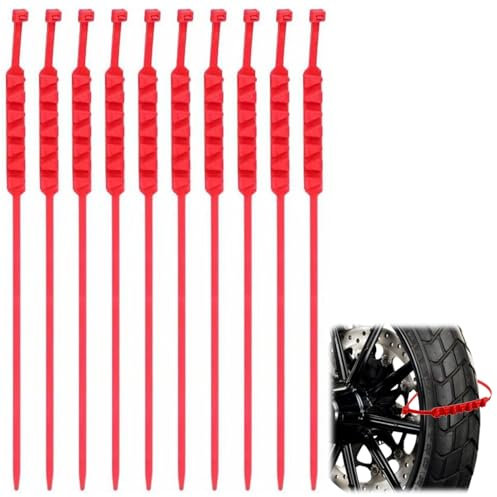 JAMSSOW 10 Catene da Neve per Pneumatici da Moto, Fascette Riutilizzabili e Regolabili per Neve (Rosso)