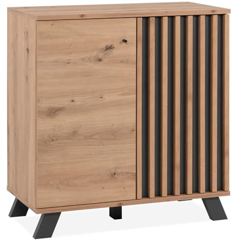 Homestyle4u 2741, Kommode Sideboard 80 cm breit Industrial Style Beistellschrank Holz Eiche Wohnzimmerschrank Anrichte