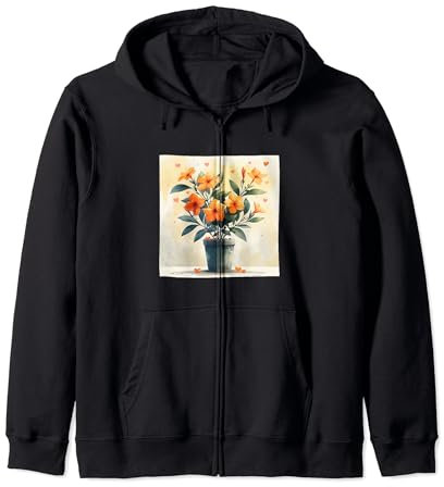 Oleander Plant In Pot Cottagecore Hearts Graphic Zip Hoodie