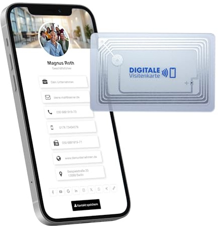 Litfax Digitale NFC Visitenkarte – Transparentes Design – Inkl. Website & vCard-Profil – Keine monatlichen Gebühren – Kompatibel mit Smartphones – Hochwertiges PVC-Material