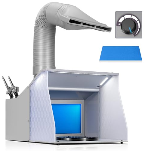 VIVOHOME Cabina de Pintura para Aerógrafo Velocidad Ajustable con Doble Ventilador 4 Luces LED Ligero y Portátil para Pintar Modelo Manualidades