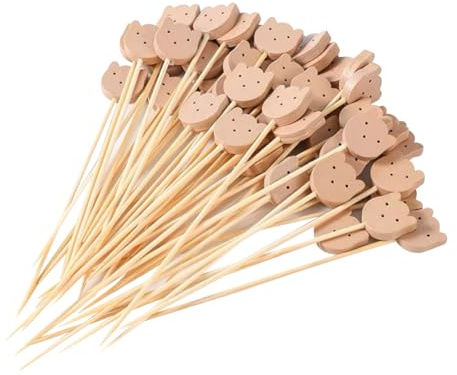 100 palillos de dientes de cóctel de oso de 13 cm, pequeños pinchos de madera para aperitivos, palillos de madera para charcutería, palillos de frutas para baby shower, palillos decorativos para