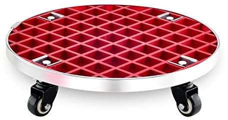 FHPEWXDG Blumentopfständer aus Stahl auf Rollen – Stabiler und tragbarer Rollwagen für große Blumentöpfe – beweglicher Pflanzwagen aus Metall mit Tablett – rotes Finish, 43 cm