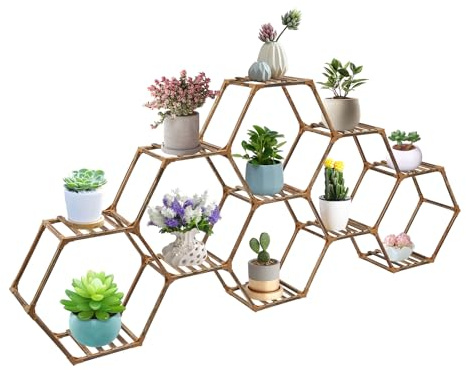 CHFUNE Sechseckiger Pflanzenständer, Großer Pflanzenständer aus Holz, Blumenständer für Drinnen und Draußen, DIY Pflanzenregal Blumenregal für Fenster, Ecke, Wohnzimmer und Balkon, 231 * 25 * 97cm