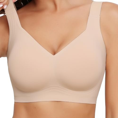 Mivorica Women's Plus Size Wireless Bra,Non Wired Full Coverage Seamless Comfort Bra for Large Busts,Nude,4XL