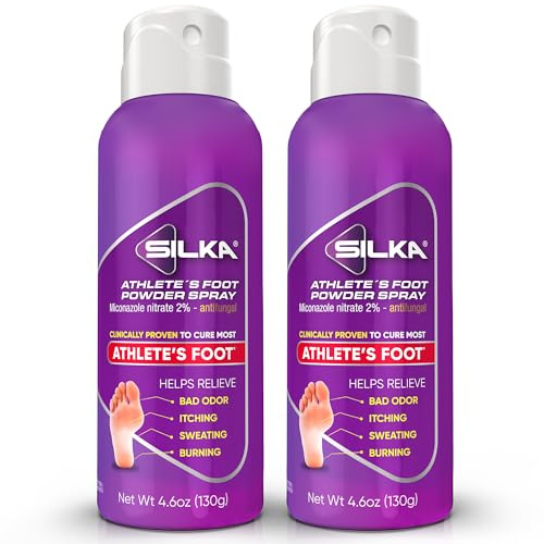 Silka Athlete's Foot Spray, Results in 4 weeks, Miconazole Nitrate 2% Antifungal Foot Spray, Clinically Proven for Itching, Burning, Sweating & Odor Relief, Touch Free and Fast-Drying, 4.6 Oz (2 Pack)