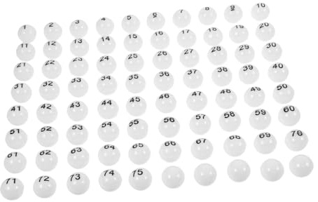 UPKOCH Boules de Loterie en Plastique Numérotées 75 Pièces Blanches | Résistantes à Casse, Anti-usure, Numérotation Lisible, Lot Léger pour Tirages et Célébrations