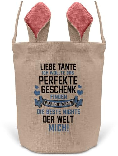 22Feels Ostern Geschenk Tante Osterkorb von Nichte mit Henkel Tragetasche Deko Osternest Körbchen Hasenohren (Beige/Pink)