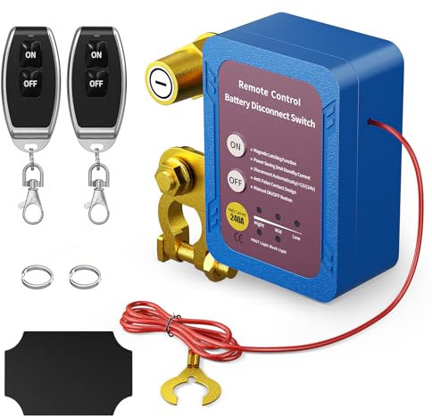 GJCrafts Interruttore di separazione per auto senza fili, interruttore di separazione batteria 12V 240A, interruttore di spegnimento batteria antifurto, interruttore di spegnimento automatico per auto