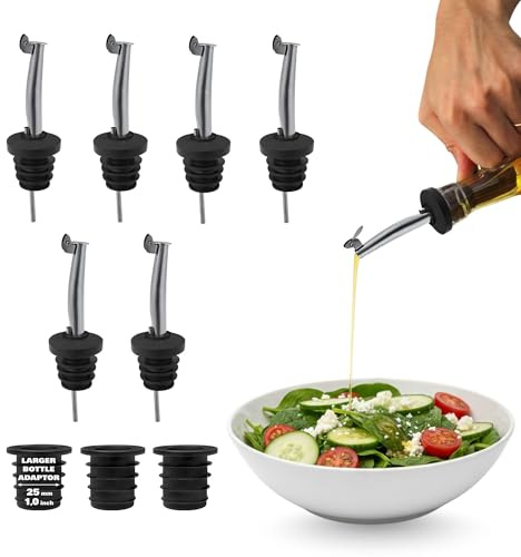 Esatto Stainless Steel Liquor Bottle Pour Spouts with Flip Lids - Universal Fit Alcohol Bottle Pourers - Anti-Drip Design, Speed Pour for Bartending, Whiskey, Oils - Rust-Free, Easy Clean (6 Pack)