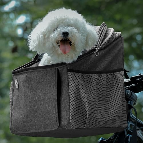 Hundekorb Fahrrad Vorne,Hundefahrradkorb,Fahrradtasche für Haustiere,Fahrradkorb Vorne für Hunde,Faltbarer Fahrradkorb,Geeignet für Outdoor-Reiten und Camping mit Haustieren(Grau)