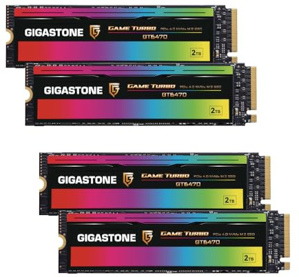 Gigastone SSD 2To (Lot de 4) NVMe M.2 Gen4 jusqu'à 7,300 Mo/s PCIe 4.0x4 M.2 2280 Gaming Disque Dur SSD Interne pour PS5 PC Laptop 3D NAND SLC Cache GT6470 Optimale de Performance et d'endurance