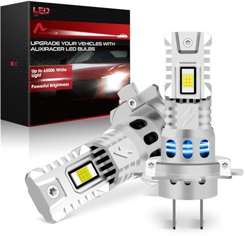 AUXIRACER H7 LED, 35000LM 6500K Blanc Froid, Ampoule LED H7 16000RPM Ventilateur, 1:1 Taille Design, Plug and Play pour Voiture et Moto, Pack de 2