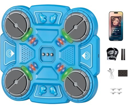 Machine de boxe musicale pour enfants, 3 modes avec 3 vitesses, boîte Bluetooth intelligente avec musique, gants de boxe muraux, comptage intelligent et Bluetooth, cadeaux pour enfants garçons (bleu)