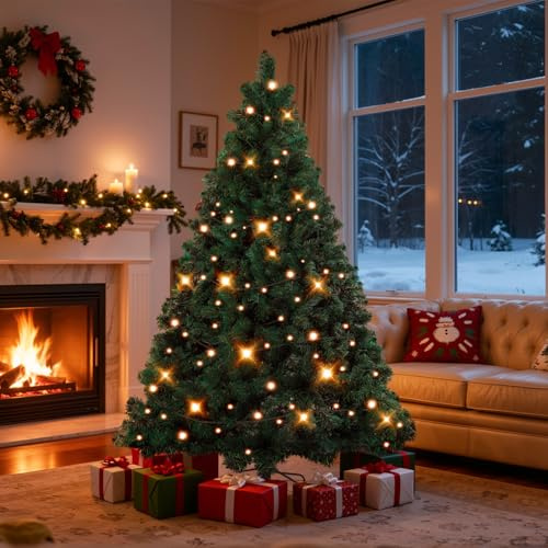 ISOISL 210cm Künstlicher Weihnachtsbaum mit Beleuchtung 400 LEDs warm-weiß | Schnellaufbau Tannenbaum 1200 Spitzen | PVC Christbaum für Weihnachten Dekoration mit Metallständer