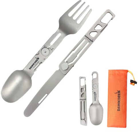 Dawn Deer Titan Rotating Spork – 2-in-1 Faltbarer Löffel & Gabel für Camping, Wandern, Backpacking | Ultraleicht, Robustes Reisebesteck mit Kompaktem Design | EDC Survival Gear (Spork und Messer)