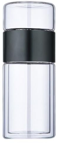 TOKIDNY Taza de Té Separadora de Agua 300 Ml Resistente al Calor Botella de Vidrio Doble Pared Portátil Negra Filtro para Infusiones Botella de Agua para Té Adecuado para Viajes y