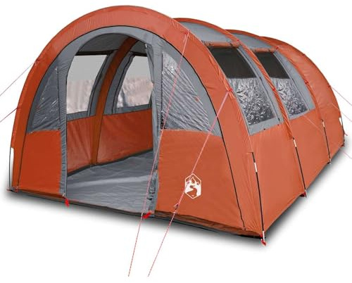 WGYHOME Tunnelzelt 4 Personen Grau-Orange | Wasserdichtes 185T Polyester-Campingzelt mit abnehmbarem Regendach, E-Anschluss & Insektenschutz für Outdoor, Festival & Familie