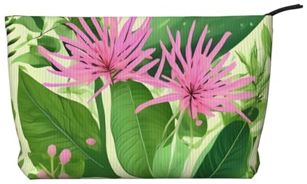Pink Plant Flowers Corduroy Makeup Bag with Zip, Cosmetic Pouch for Travel, Toiletries and Everyday Use