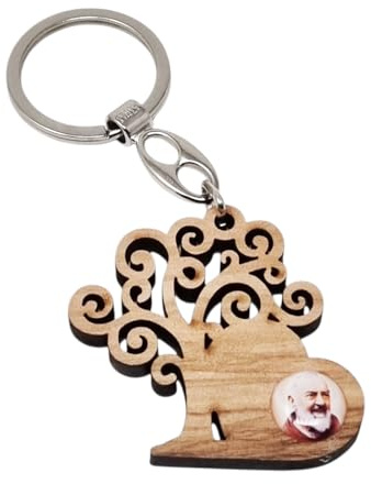 KUSTOM ART Portachiavi San Padre Pio e Albero della Vita in Metallo e Legno Elegante e Resistente 100/475