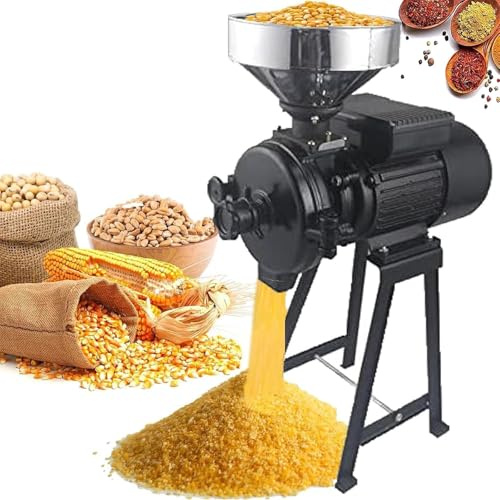 Molino de granos para cocina, molinillo eléctrico para maíz y granos, máquina comercial de granos de alta resistencia (1500 W), molino de harina y piensos con embudo para arroz, maíz, granos