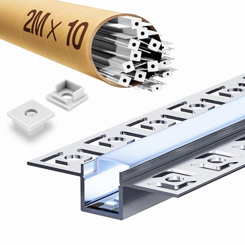 LASLUX 10x LED Trockenbauprofil 2M, LED Schiene 2M Aluminium Profil Schiene Unterputz Kanal und Diffusor Aufputz für Indirekte Beleuchtung Decke