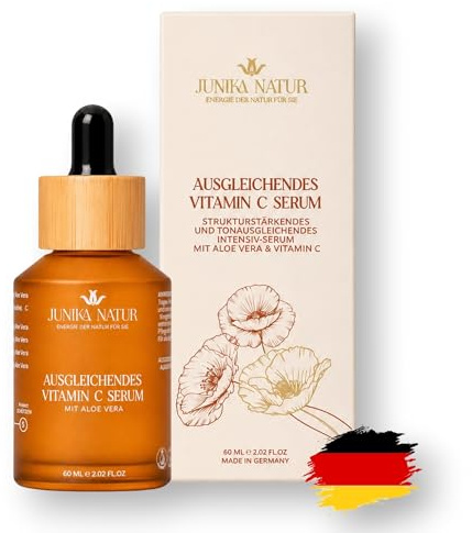 Vitamin C Serum 60 ml gegen Pigmentflecken, Gesichtsserum mit Aloe Vera | tonausgleichend, hochdosiert, vegan, ohne Alkohol und Parfüm, für alle Hauttypen, Damen und Herren