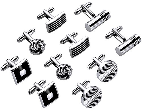 5 Pairs Boutons de Manchette, Lictin Bouton de Manchette Homme Pour Chemise Mouvement de Montre Acier Inoxydable Pour Mariage Business Commercial Fête des Pères