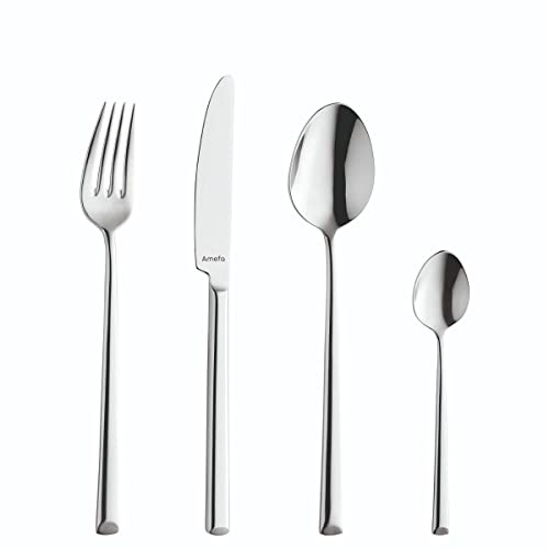 Amefa Metropole Besteck Set für 8 Personen, 32-teilig - Silber | Besteckset, Messer, Gabeln, Löffel und Teelöffel, Polierter Edelstahl, Cutlery Set