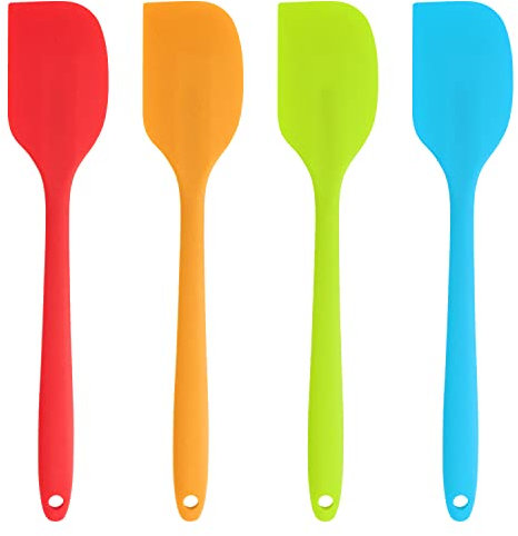 Joeji's Kitchen Juego de 4 Espatulas Silicona cocina - Espatula silicona para Hornear - Utensilios de cocina de silicona Antiadherente - Grandes en Naranja Rojo Verde Azul