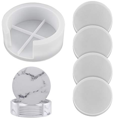 Gukasxi 5-pack underlägg hartsform med underlägg förvaringsbox form silikon underlägg form set rund kopp matta göra form för gör-det-själv hartsunderlägg, kopphållare, handgjord present, heminredning
