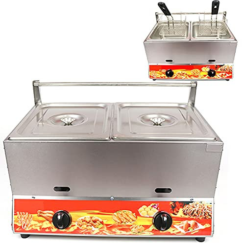 XINGG Professionelle Kommerzielle Gas Fritteuse, 22L Doppelfritteuse Mit Großer Kapazität, Einstellbare Feuerkraft, Mit Körben Und Deckel, Für Zuhause Und Gewerbe