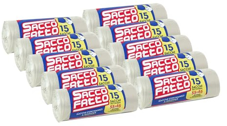 150 Sacchi Spazzatura Trasparenti, Sacchetti Plastica con Manici a Shopper, 55x65cm, Sacchetti Trasparenti Super Resistenti, Sacchetti Spazzatura, Raccolta Differenziata Raccolta Differenziata Esterno