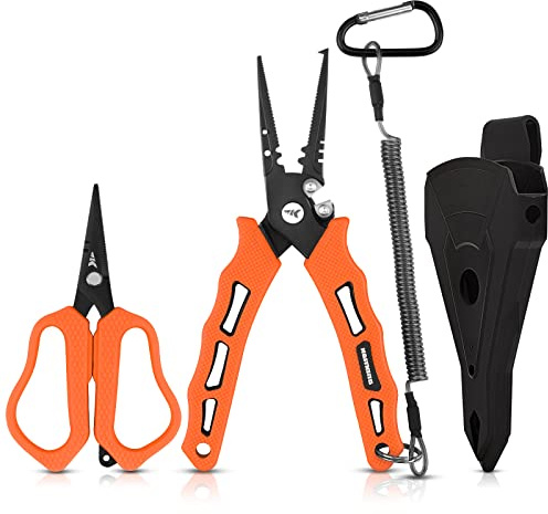 KastKing Cutthroat 7.5-inch Braid Scissors and Pliers Set - Saltwater Resistant Fishing Gear, Line Cutter, Hook Remover, Fishing Tool Set, Gift for Men