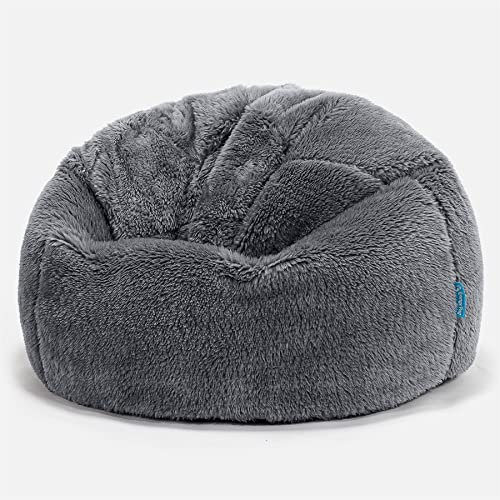 Lounge Pug Kinder Klassicher Kindersessel Sitzsack, Dunkelgrau Flauschiger Teddy-Fleece Stoff, Kindersitzsack, Gaming-Sitzsack Beanbag für Jungen & Mädchen