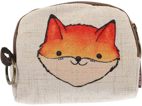 EXCEART Kleine GeldböRse Aus Leinen Mit Niedlichem Tiermotiv Fuchs, Mini-GeldböRse Mit ReißVerschluss FüR Wechselgeld Und SchlüSselaufbewahrung FüR Frauen Und MäDchen