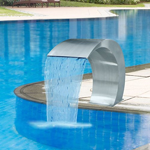 Festnight Garten-Wasserfall Pool-Fontäne Geschwungen Edelstahl Wasserfall Gartenbrunnen Groß Für Außen Wasserfall Edelstahl 45x30x60 cm