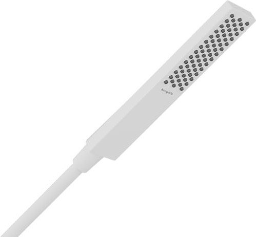 hansgrohe Pulsify E - vattenbesparande Duschmunstycke 8 l/min (EcoSmart), Handdusch med 1 stråltyp (PowderRain), fyrkantigt Duschhuvud, med antikalk-funktion, matt vit