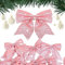 BHGT 24Pz Fiocchi Natalizi Glitterati Fiocchi Decorativi Nastro Fiocchetti Paillettes Decorazioni Natalizie Albero di Natale Ghirlanda Scatole Regalo Bomboniere Matrimonio Capodanno Fai da Te (Rosa)