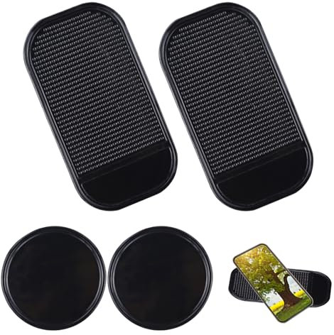 Tappetino Antiscivolo per Cruscotto Auto, 4 Tappetini in Silicone Con Forte Adesione per Decorazione, Occhiali, Telefono Cellulare (Rotondo, Rettangolare)