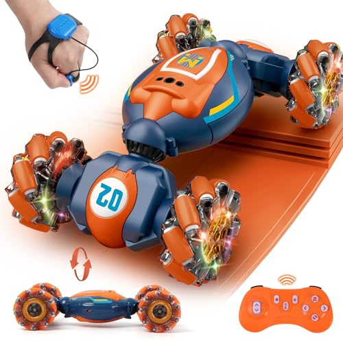 Gesture Sensing RC Stunt Car - Boys Girls Toys Age 6-8-12, 4WD Hand Controlled Remote Control Twist Car with Light & Music,Cool Birthday presents and Ideas Gifts for Kids Age 6 7 8 9 10 11 12 YearsOld