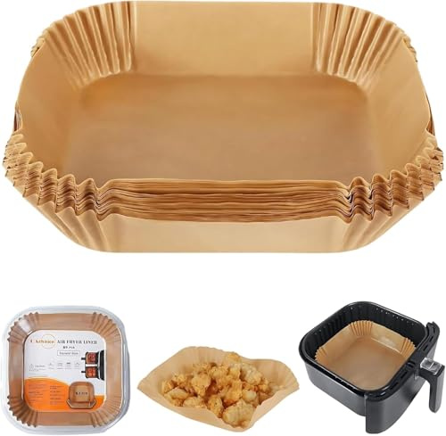 QAchoice Air Fryer Liners Disposable 50PCS, 16cm Square Parchment Paper Liners, Non-Stick Greaseproof Baking Paper, Air Fryer Accessories Compatible with Ninja, COSORI, Tower & Most 3L–5L Air Fryers