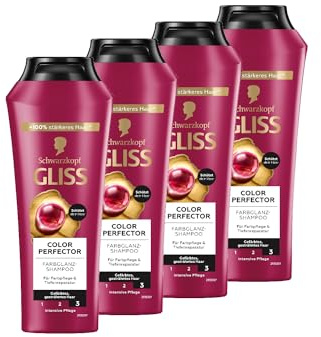 Gliss Colour Perfector - Champú para el cabello (4 x 250 ml), con complejo hialurónico y extracto de arándano, champú de color para cabellos teñidos, con mechones y teñidos