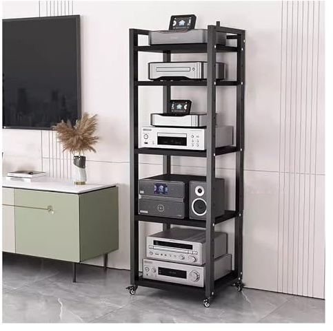 audio rack hifi regal Audio-Video-Medienschrank Mit Höhenverstellbarem Regal Und Rollen, Wohnzimmer 5 6 7 8 Etagen Unterhaltung Stereo Komponenten Rack Für Kleinen Raum ( Color : Black-#2 , Size : 5 t