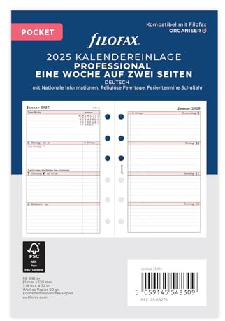 Filofax Pocket Professional 1 Woche auf 2 Seiten (deutsch)2025