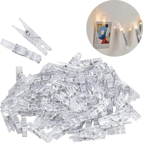 SHSHbuy Mini Klammern,100 Stück Frühling Hängende Clips,Wäscheklammern,Mini Transparent Clips Deko Klammern für Bastelprojekte Fotos zum Aufhängen Bilder Scrapbooking 3,5cm