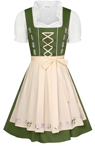 October Festival Costume Women 3 Piece German Dirndl Dress Bavarian Costumes Party Dresses for Bavarian Beer Carnival Oktoberfest Yellow-Green