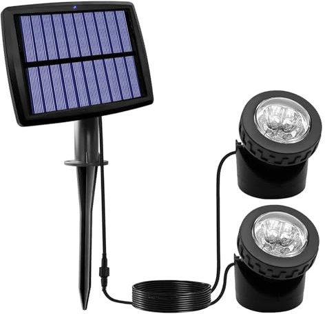 JUSTUP Outdoor Solar Pond Lights, 2 in 1 12 LEDs Waterproof Solar Underwater Pond Light Lighting Angle Adjustable Garden Spotlights, Auto ON/Off for Outdoor Garden Fish Tank Pool (2 Lamp White)